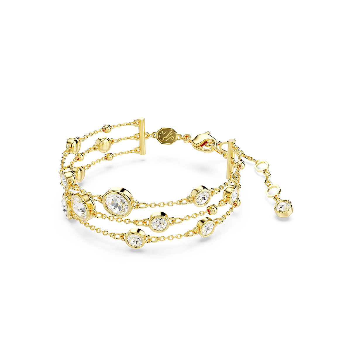 Swarovski Imber wide bracelet, Round cut, White, Gold-tone plated